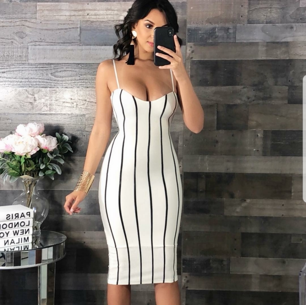 White and black midi dress